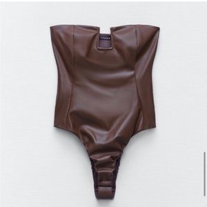 Zara Brown Leather Strapless Bodysuit